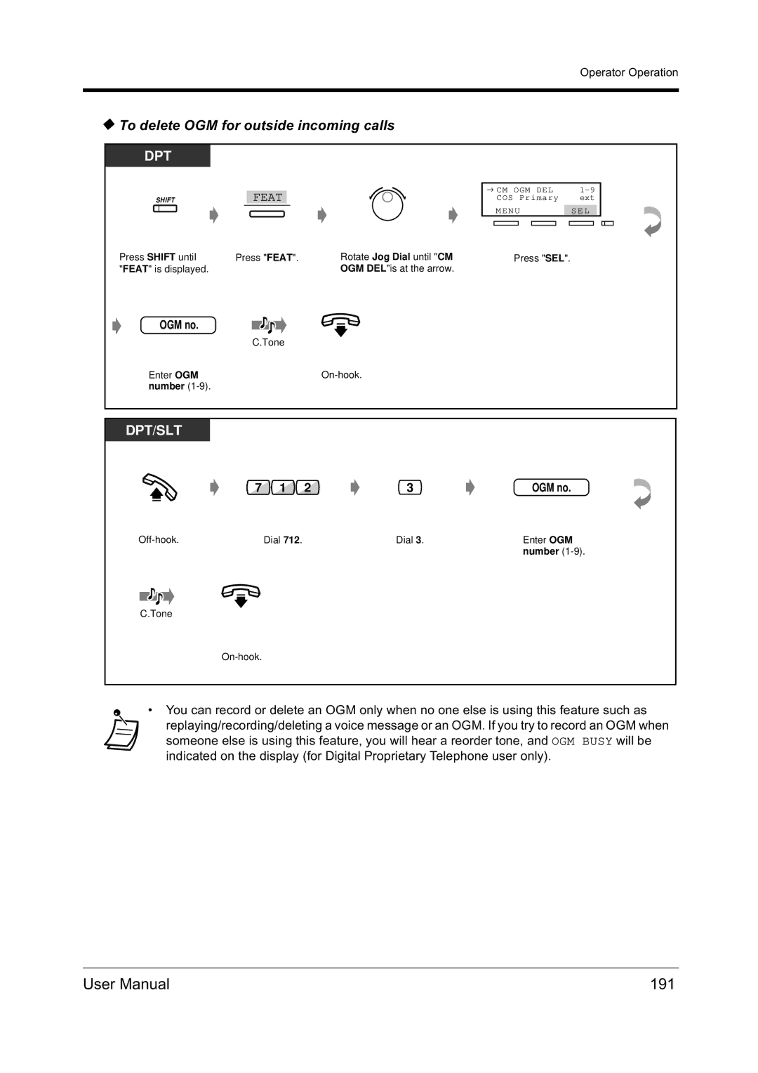 Panasonic KX-TD612NZ user manual 191, To delete OGM for outside incoming calls 