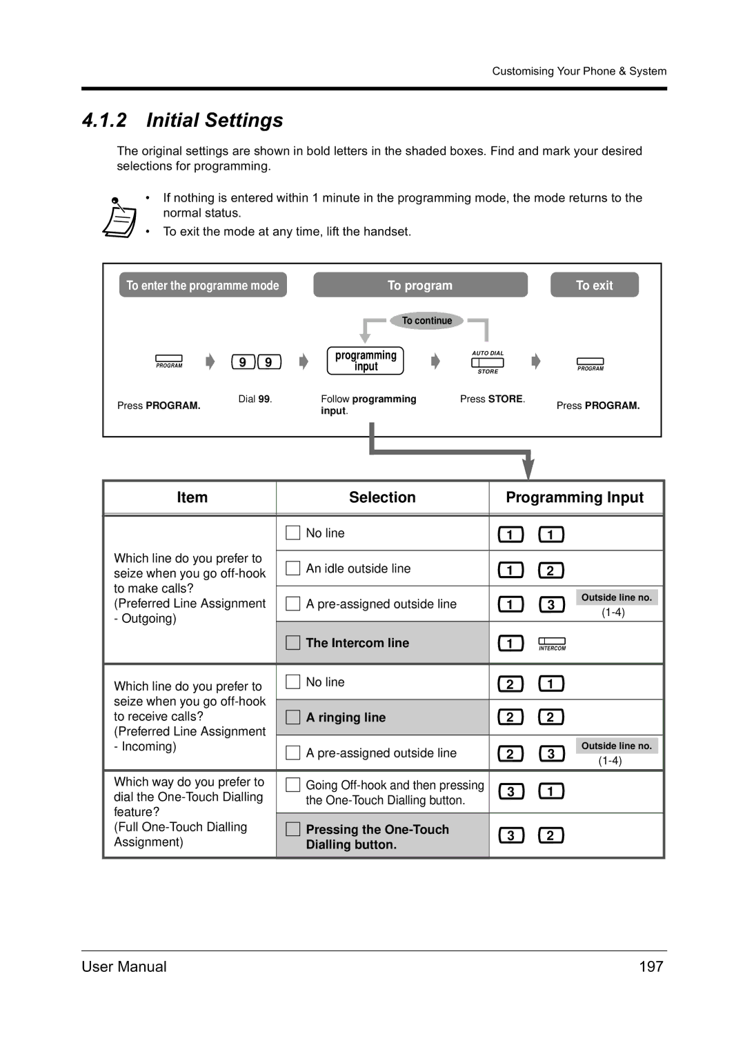 Panasonic KX-TD612NZ user manual Initial Settings, 197, Programming, Press Program 