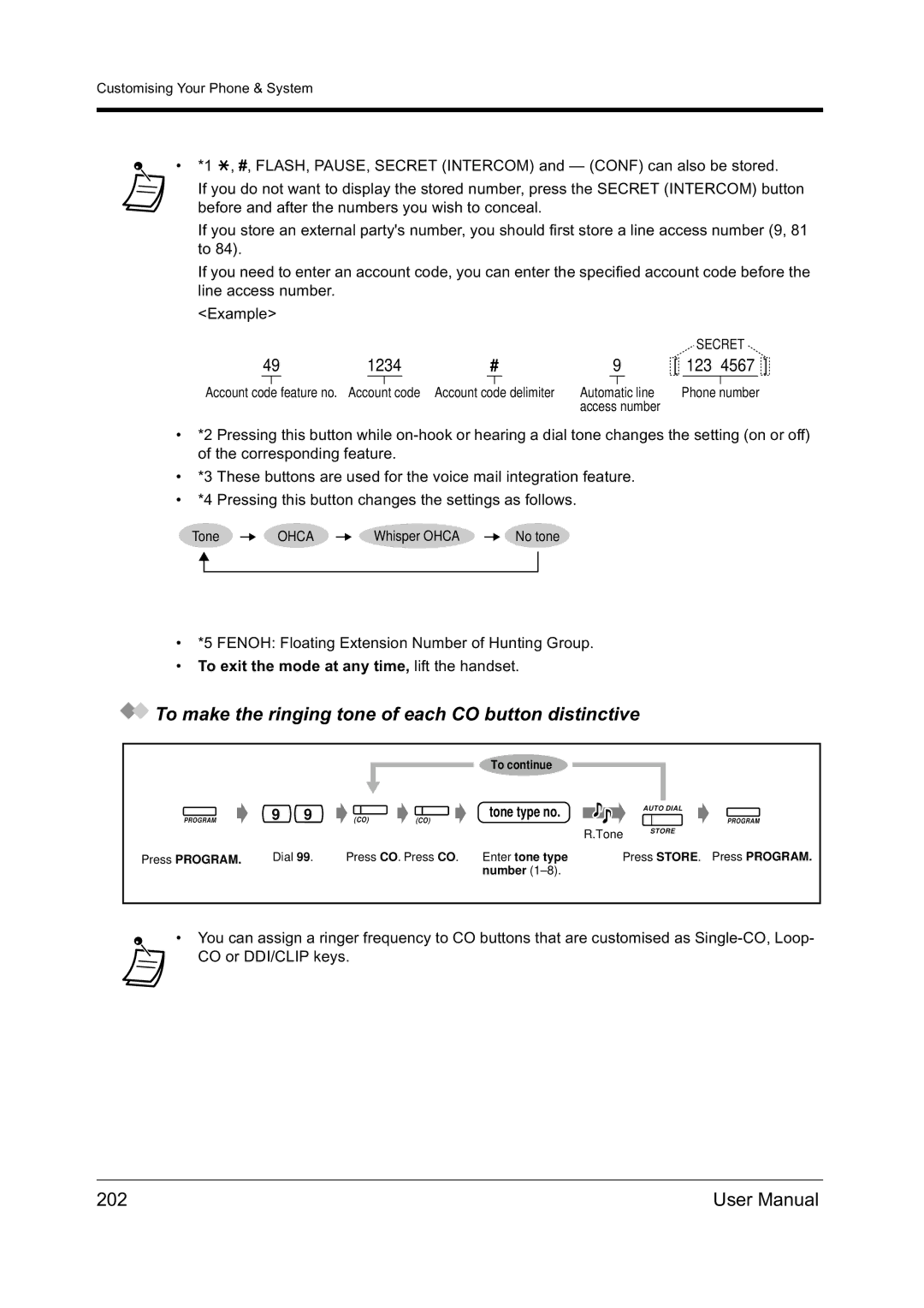 Panasonic KX-TD612NZ user manual To make the ringing tone of each CO button distinctive, 202, Enter tone type 