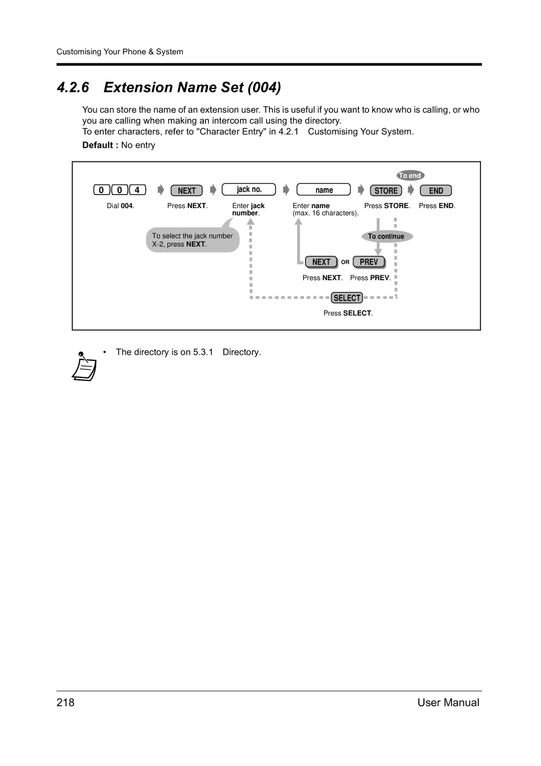 Panasonic KX-TD612NZ user manual Extension Name Set, 218, Jack no, Press Next 