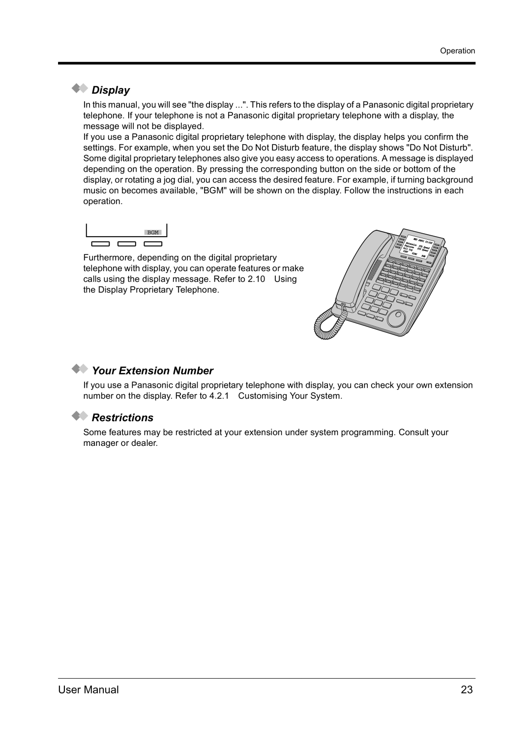 Panasonic KX-TD612NZ user manual Display, Your Extension Number, Restrictions 