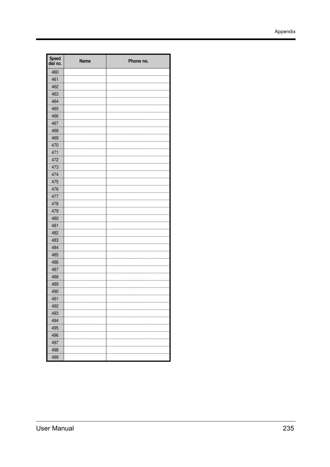 Panasonic KX-TD612NZ user manual 235, Speed Name Phone no 