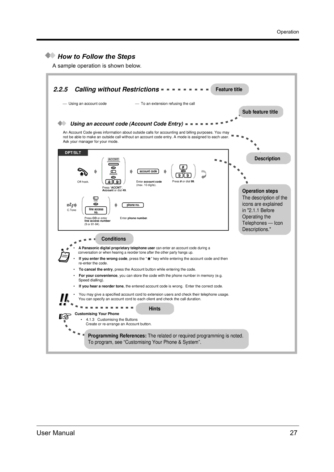 Panasonic KX-TD612NZ user manual How to Follow the Steps, Calling without Restrictions Feature title 