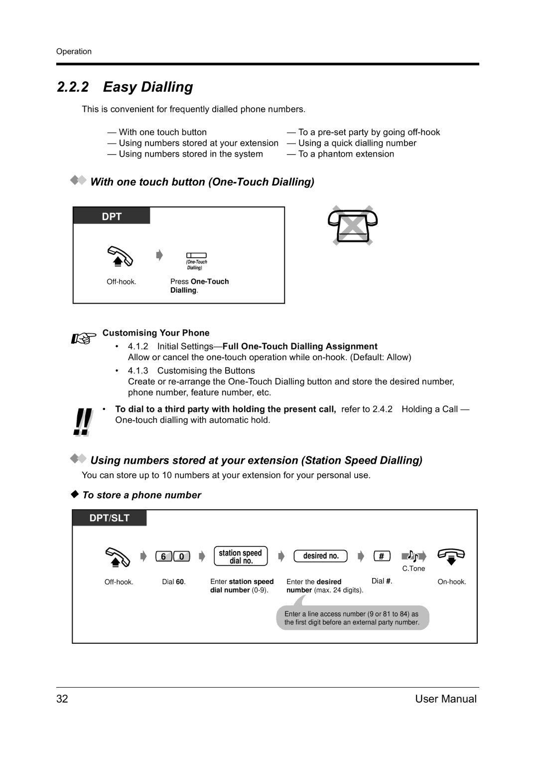 Panasonic KX-TD612NZ Easy Dialling, With one touch button One-Touch Dialling, To store a phone number, Enter station speed 