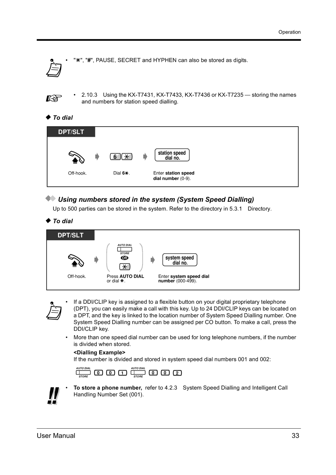 Panasonic KX-TD612NZ Using numbers stored in the system System Speed Dialling, To dial, Dialling Example, Station speed 