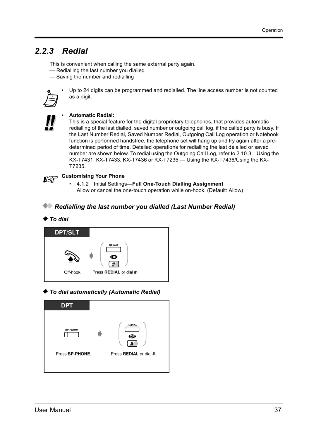 Panasonic KX-TD612NZ Redialling the last number you dialled Last Number Redial, To dial automatically Automatic Redial 