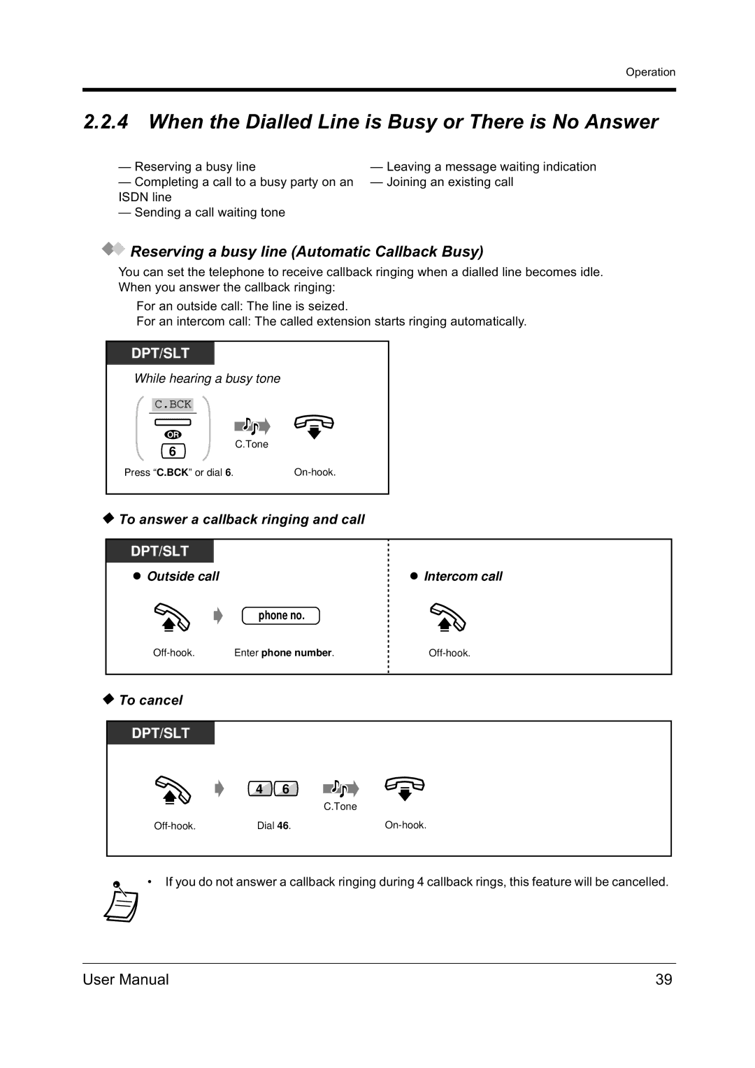 Panasonic KX-TD612NZ When the Dialled Line is Busy or There is No Answer, Reserving a busy line Automatic Callback Busy 