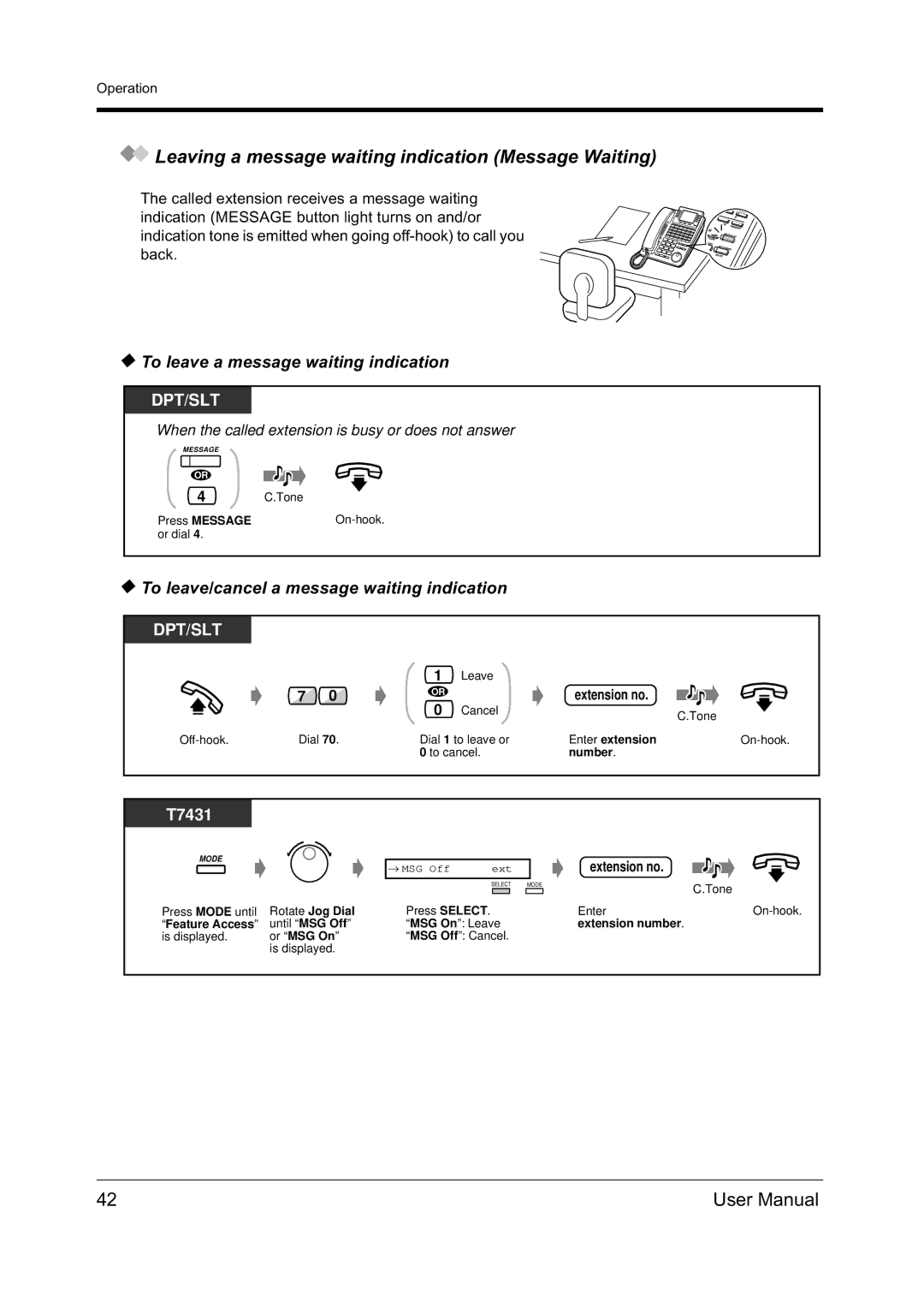 Panasonic KX-TD612NZ Leaving a message waiting indication Message Waiting, To leave a message waiting indication 