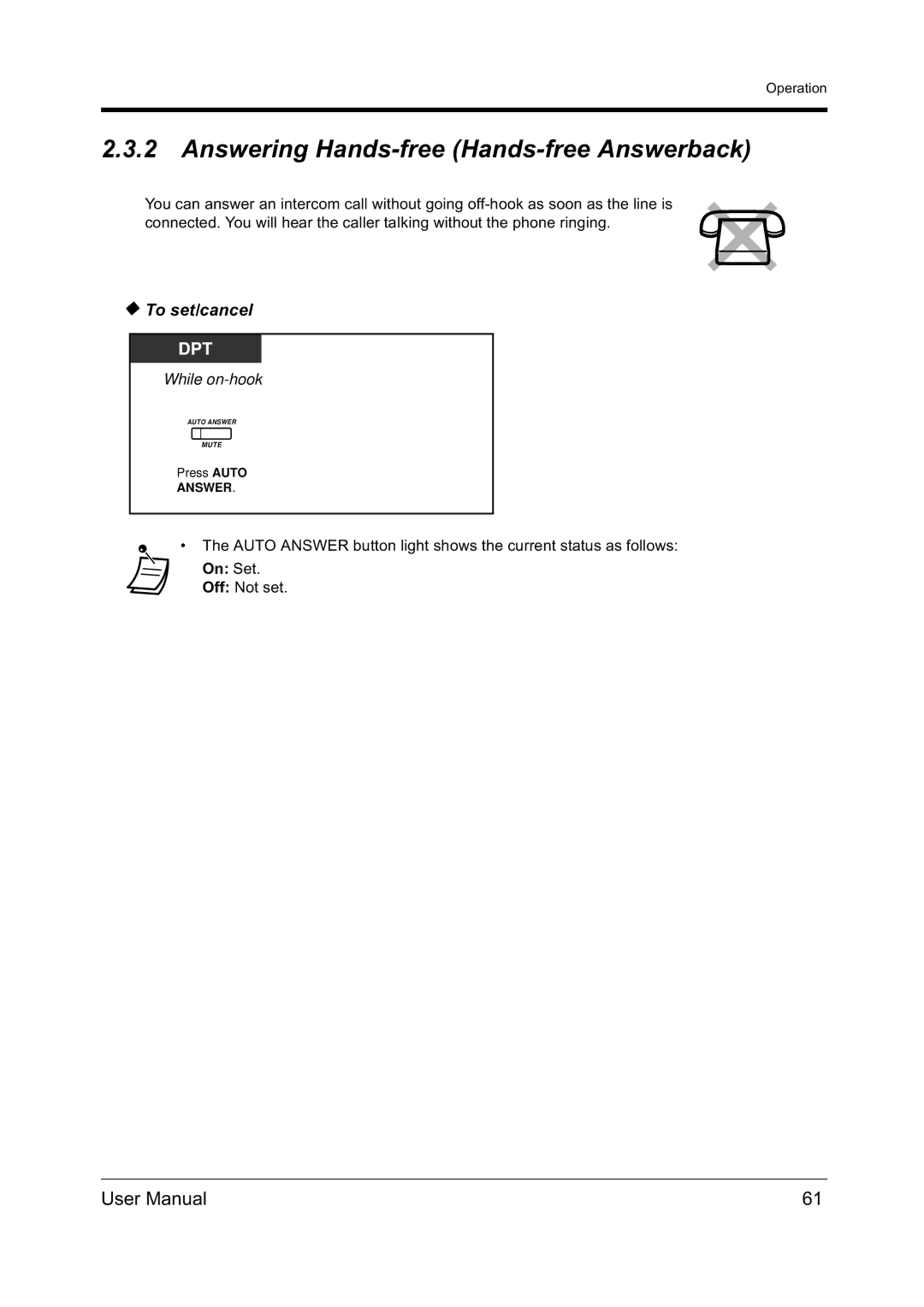 Panasonic KX-TD612NZ user manual Answering Hands-free Hands-free Answerback, On Set 