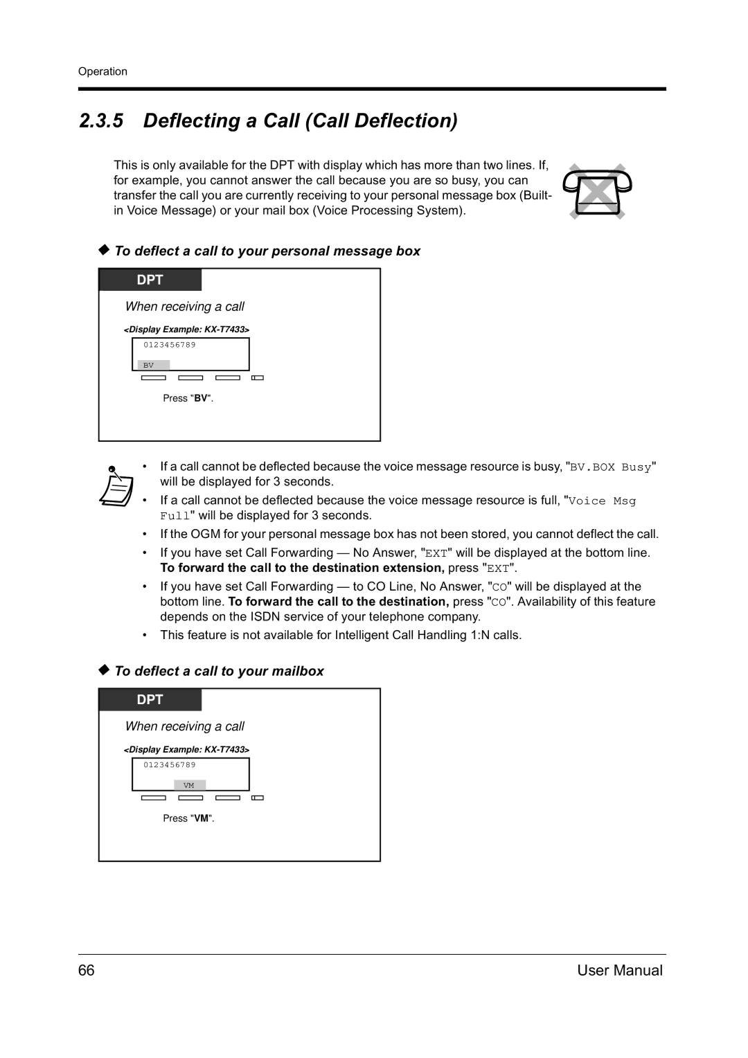 Panasonic KX-TD612NZ user manual Deflecting a Call Call Deflection, To deflect a call to your personal message box 