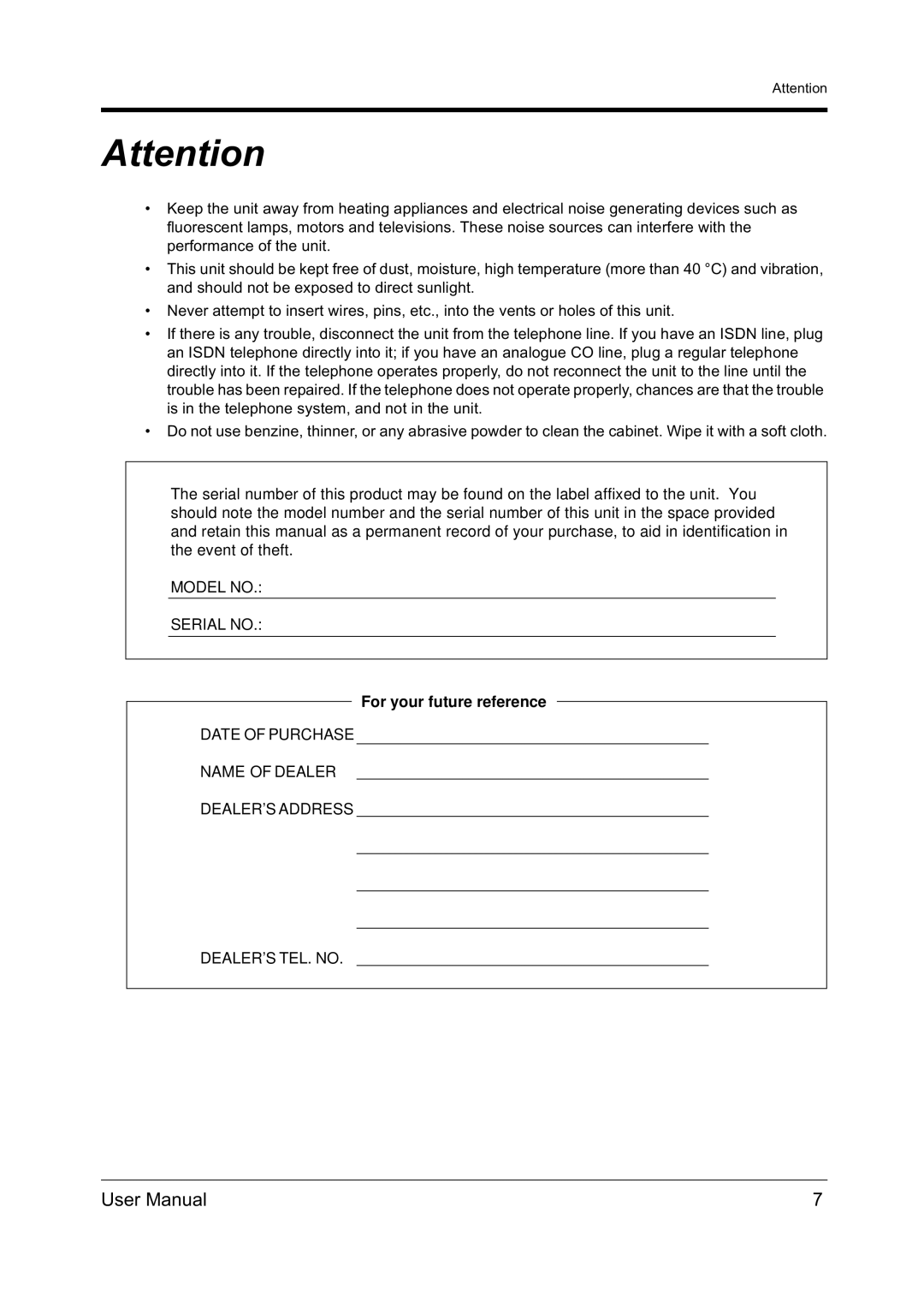 Panasonic KX-TD612NZ user manual For your future reference 