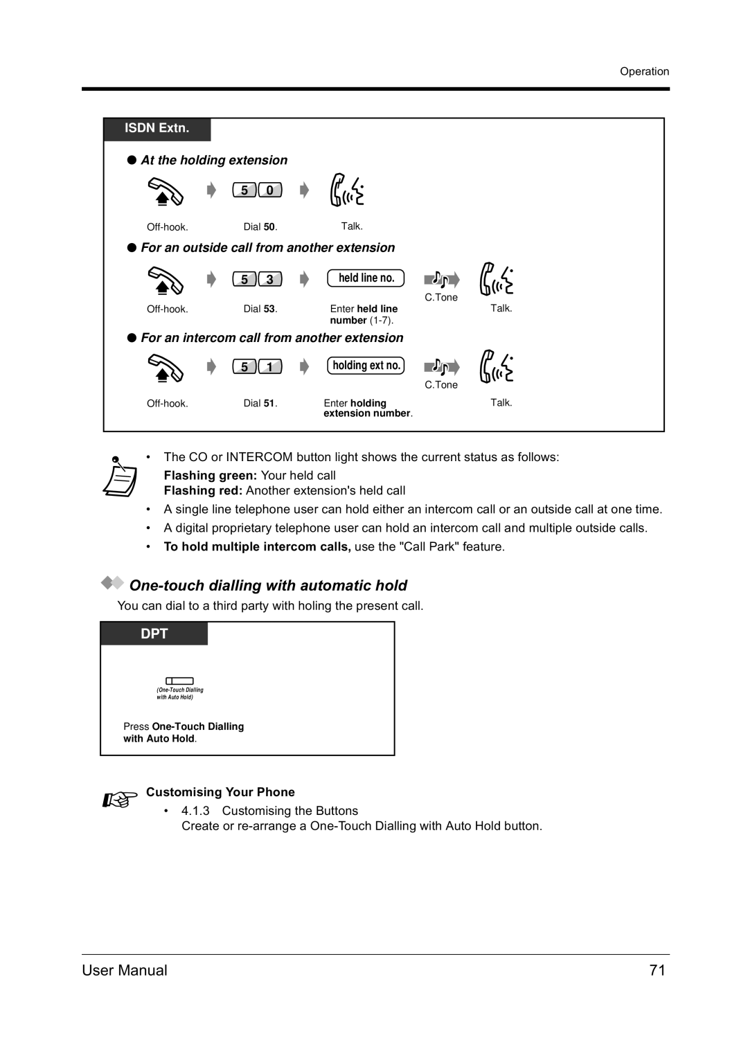 Panasonic KX-TD612NZ user manual One-touch dialling with automatic hold, Flashing green Your held call 