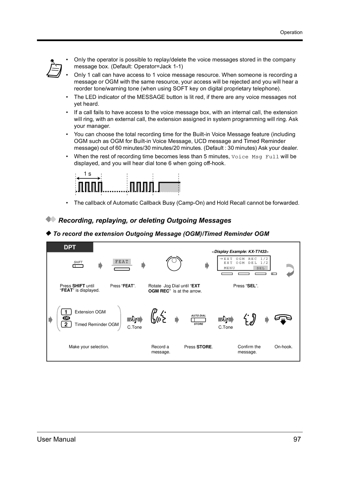 Panasonic KX-TD612NZ user manual Recording, replaying, or deleting Outgoing Messages, Feat 