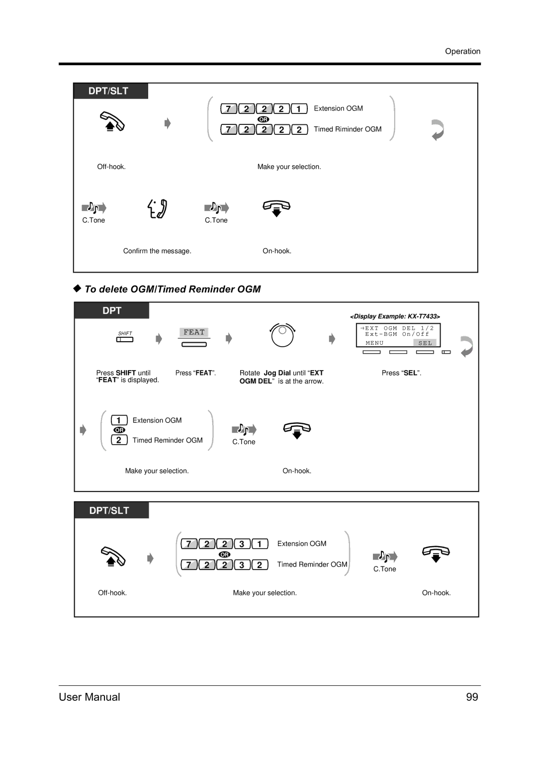 Panasonic KX-TD612NZ user manual To delete OGM/Timed Reminder OGM, Off-hook Make your selection 