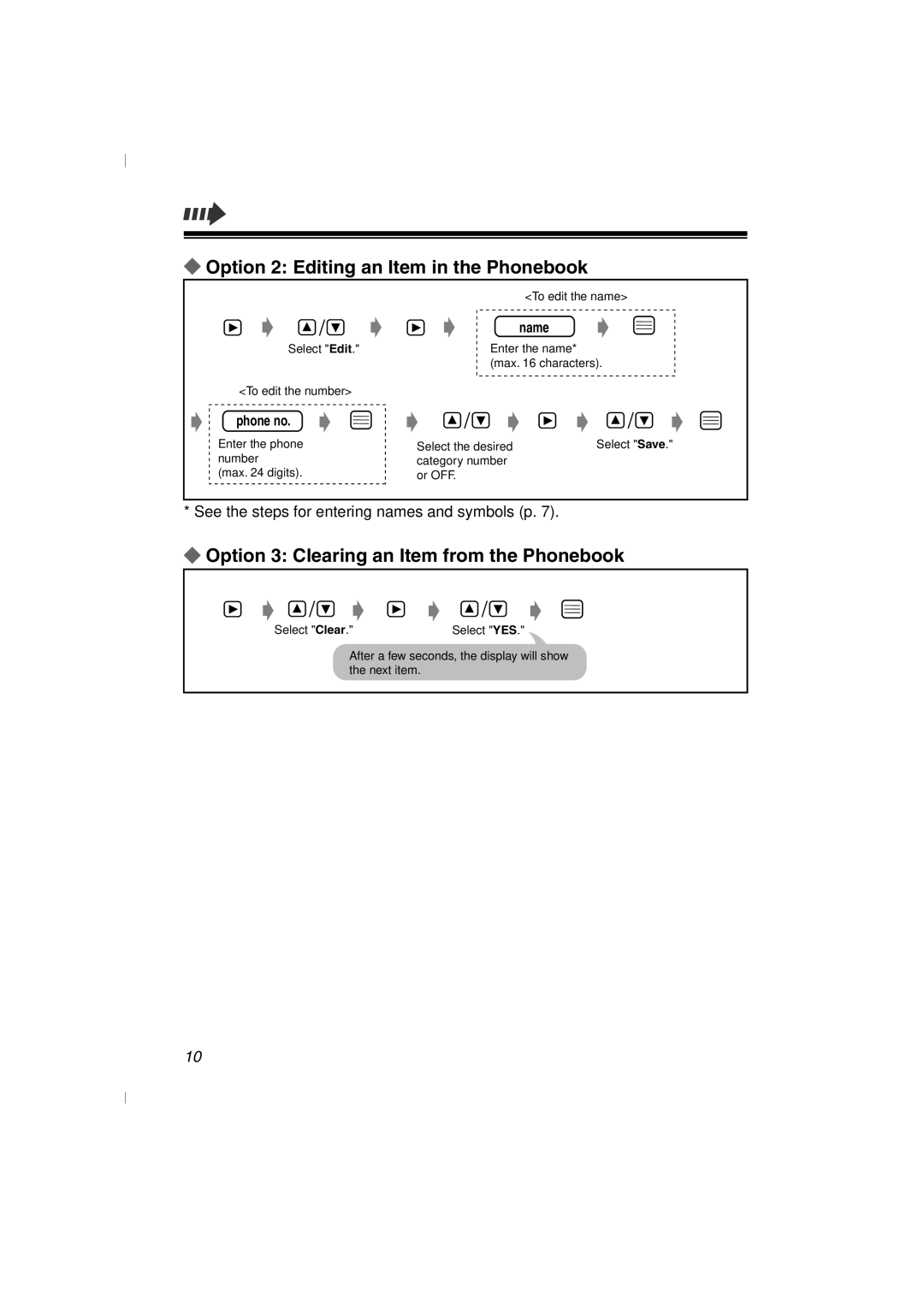 Panasonic KX-TD7580 specifications Option 2 Editing an Item in the Phonebook, Option 3 Clearing an Item from the Phonebook 