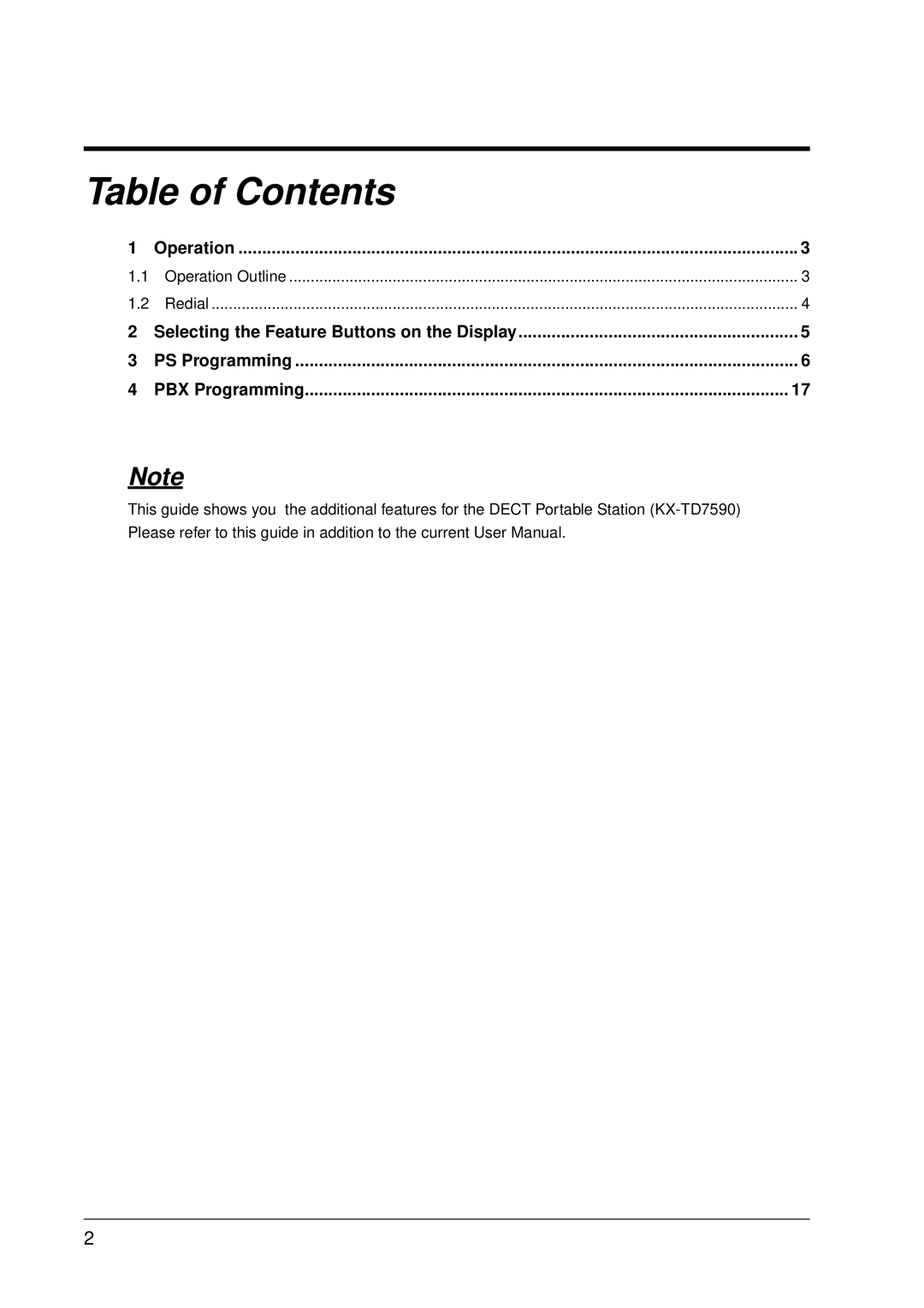 Panasonic KX-TD7590CE, KX-TD1232E user manual Table of Contents 