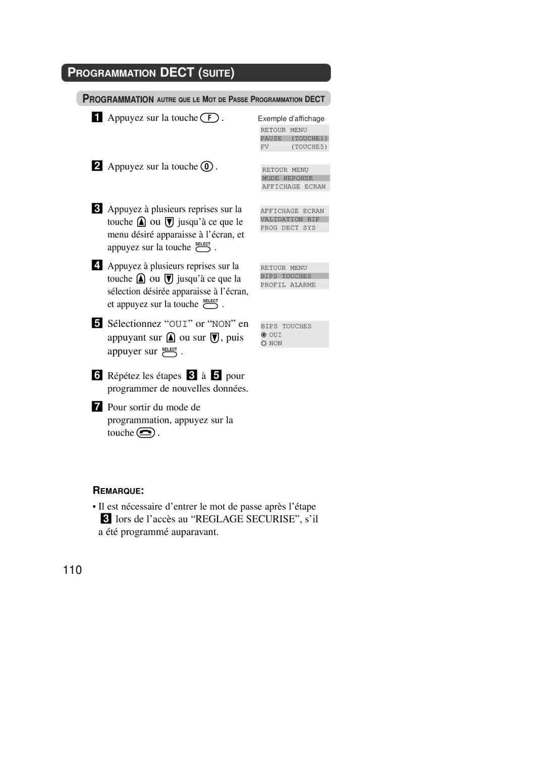 Panasonic KX-TD7590CE operating instructions 110, Touche 