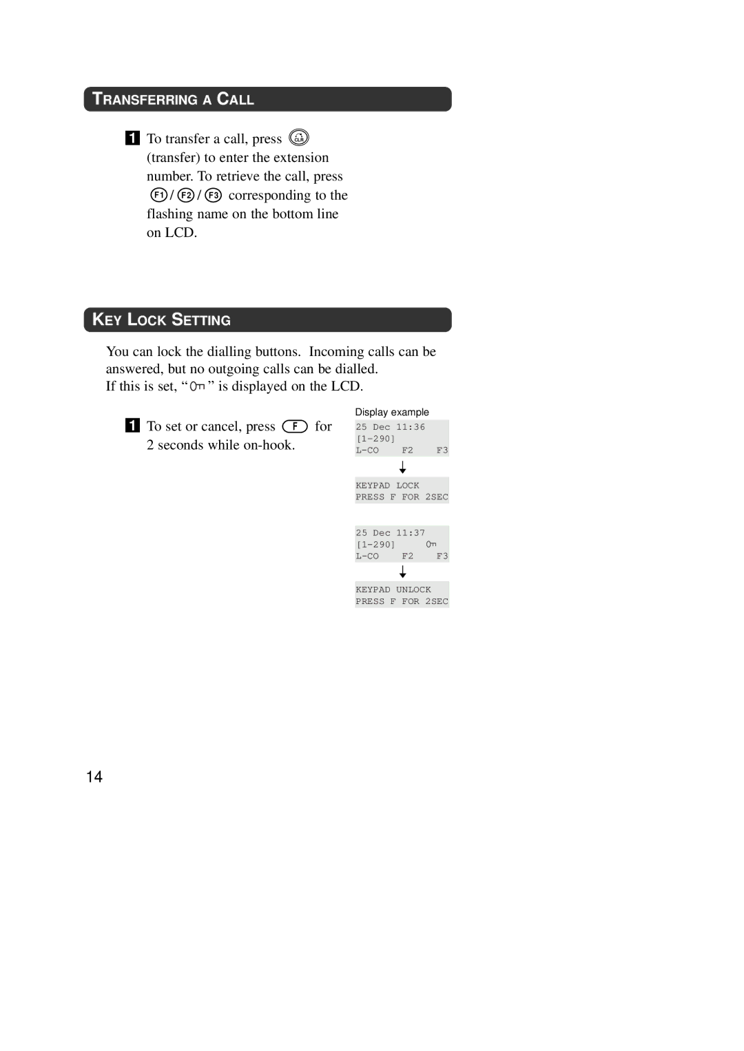 Panasonic KX-TD7590CE To transfer a call, press, To set or cancel, press F for, Seconds while on-hook, Transferring a Call 