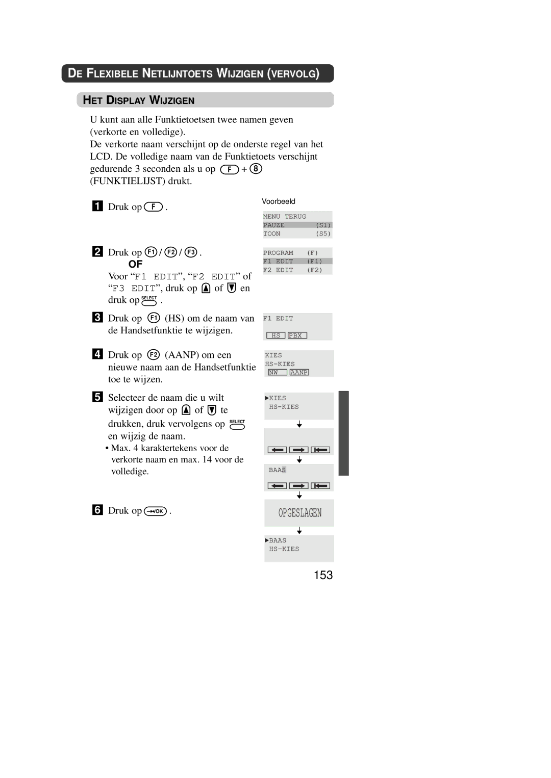 Panasonic KX-TD7590CE operating instructions 153, DE Flexibele Netlijntoets Wijzigen Vervolg 