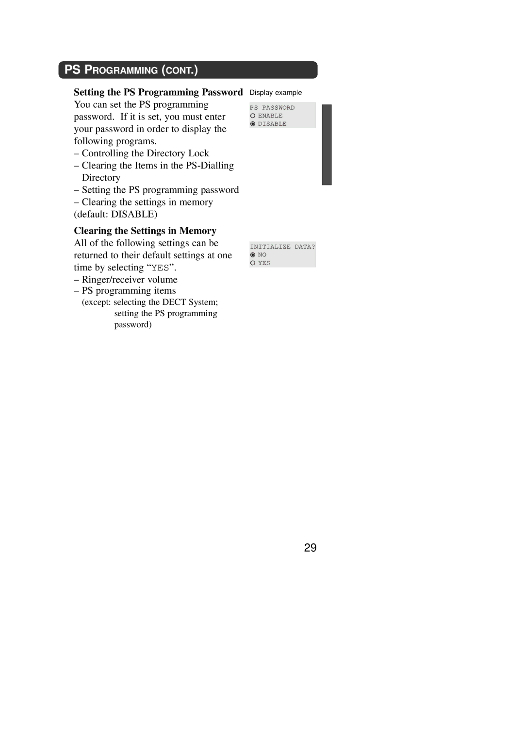 Panasonic KX-TD7590CE operating instructions Setting the PS Programming Password, Clearing the Settings in Memory 