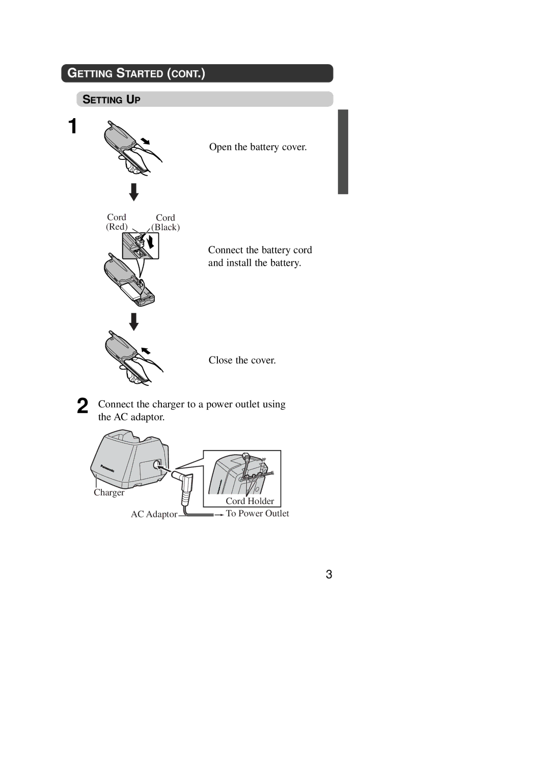 Panasonic KX-TD7590CE operating instructions Open the battery cover 