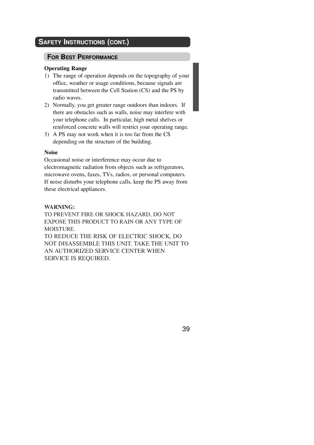 Panasonic KX-TD7590CE operating instructions Operating Range, Noise 