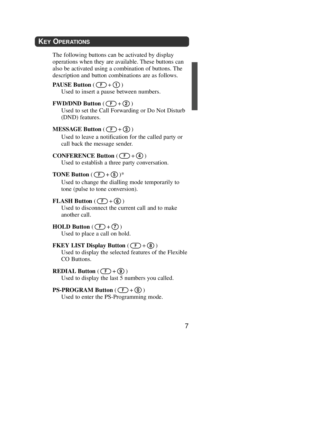 Panasonic KX-TD7590CE Pause Button F +, FWD/DND Button F +, Message Button F +, Conference Button F +, Tone Button F + 