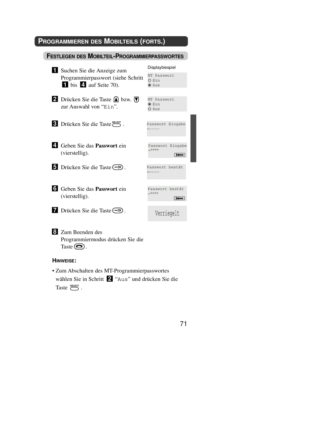 Panasonic KX-TD7590CE operating instructions Verriegelt 