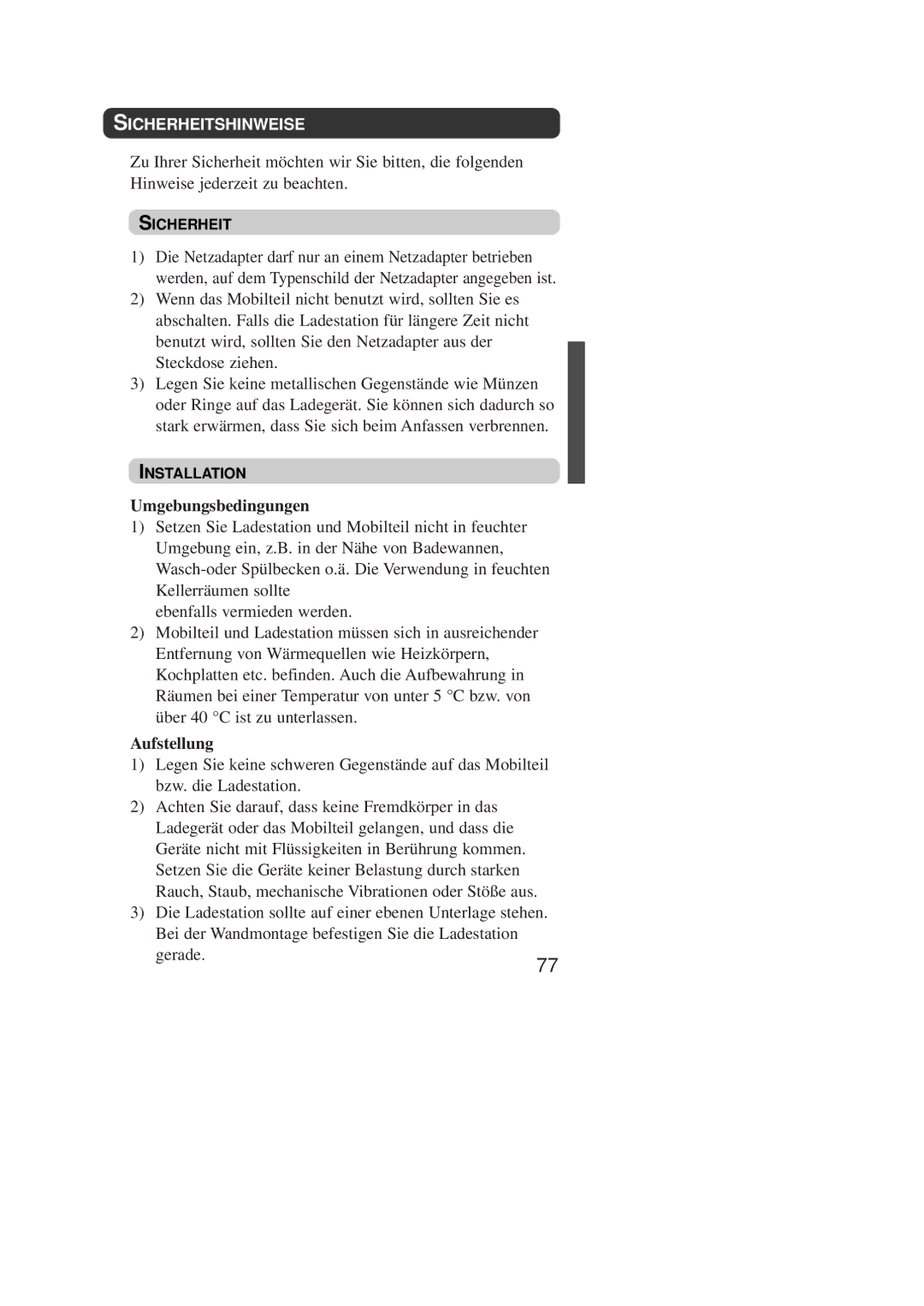 Panasonic KX-TD7590CE operating instructions Umgebungsbedingungen, Aufstellung, Gerade, Sicherheitshinweise 