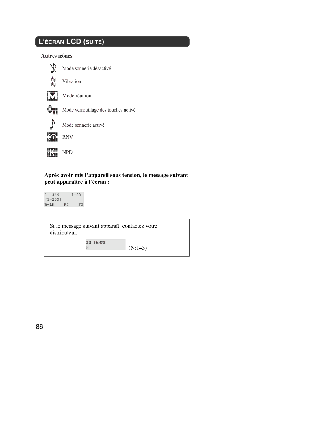 Panasonic KX-TD7590CE operating instructions Autres icônes, NN1-3, ’ÉCRAN LCD Suite 