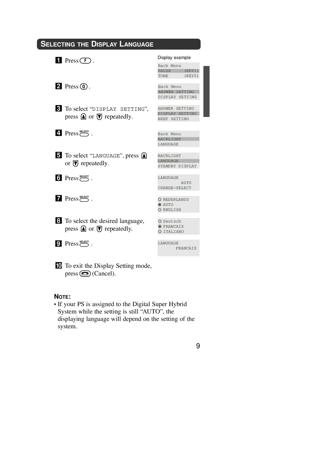 Panasonic KX-TD7590CE operating instructions Press Repeatedly, Press Select, Selecting the Display Language 