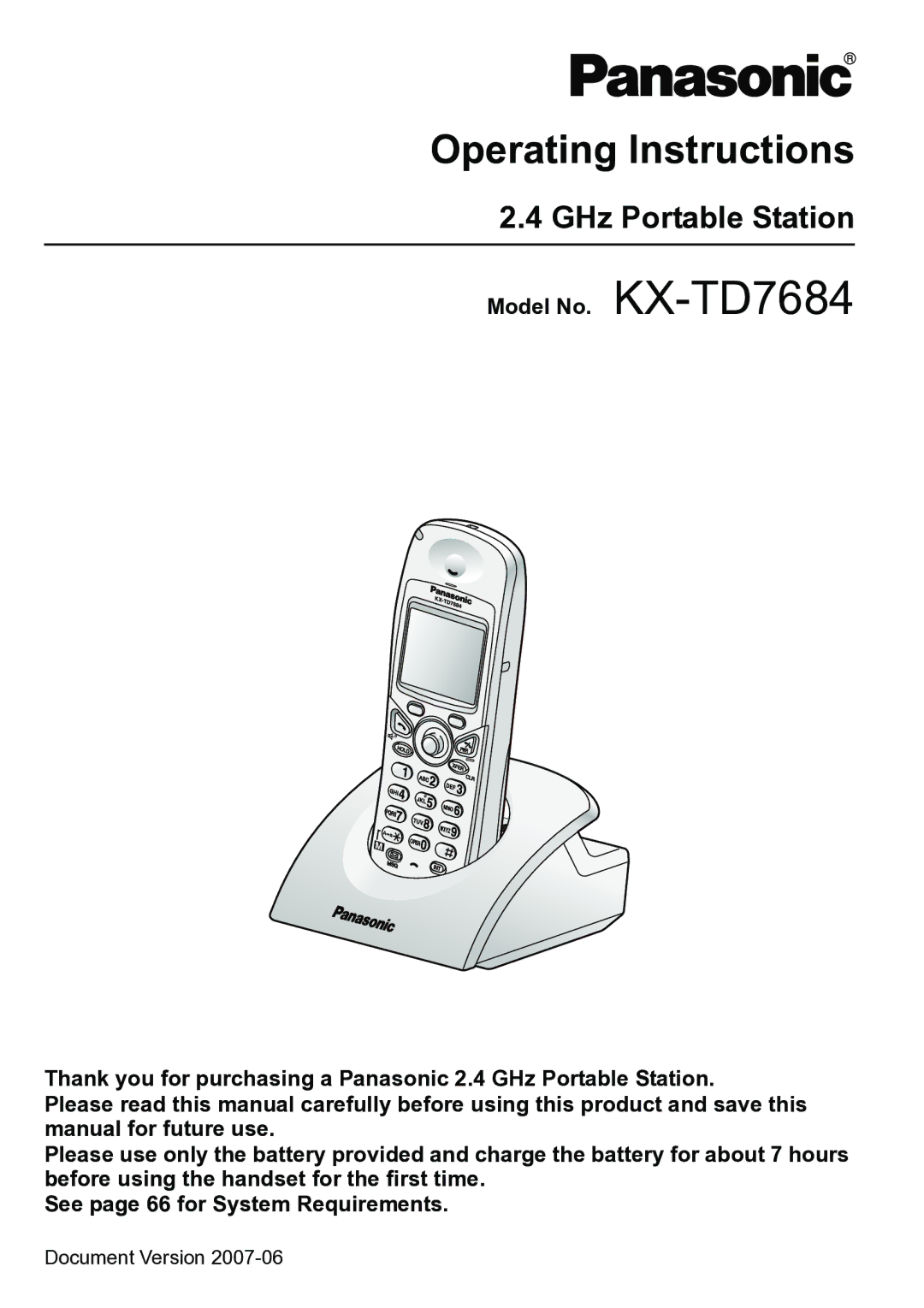 Panasonic KX-TD7684 operating instructions Operating Instructions, GHz Portable Station 