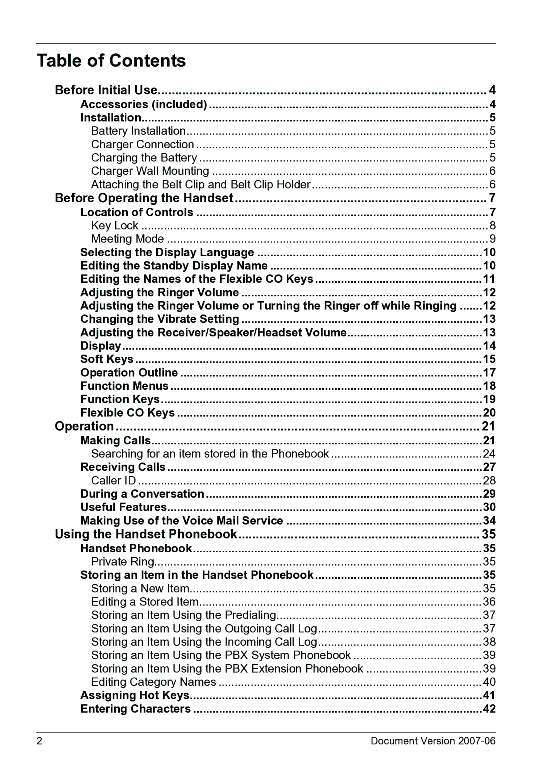 Panasonic KX-TD7684 operating instructions Table of Contents 