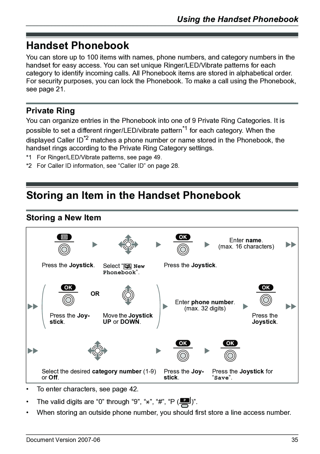 Panasonic KX-TD7684 operating instructions Storing an Item in the Handset Phonebook, Private Ring, Storing a New Item 