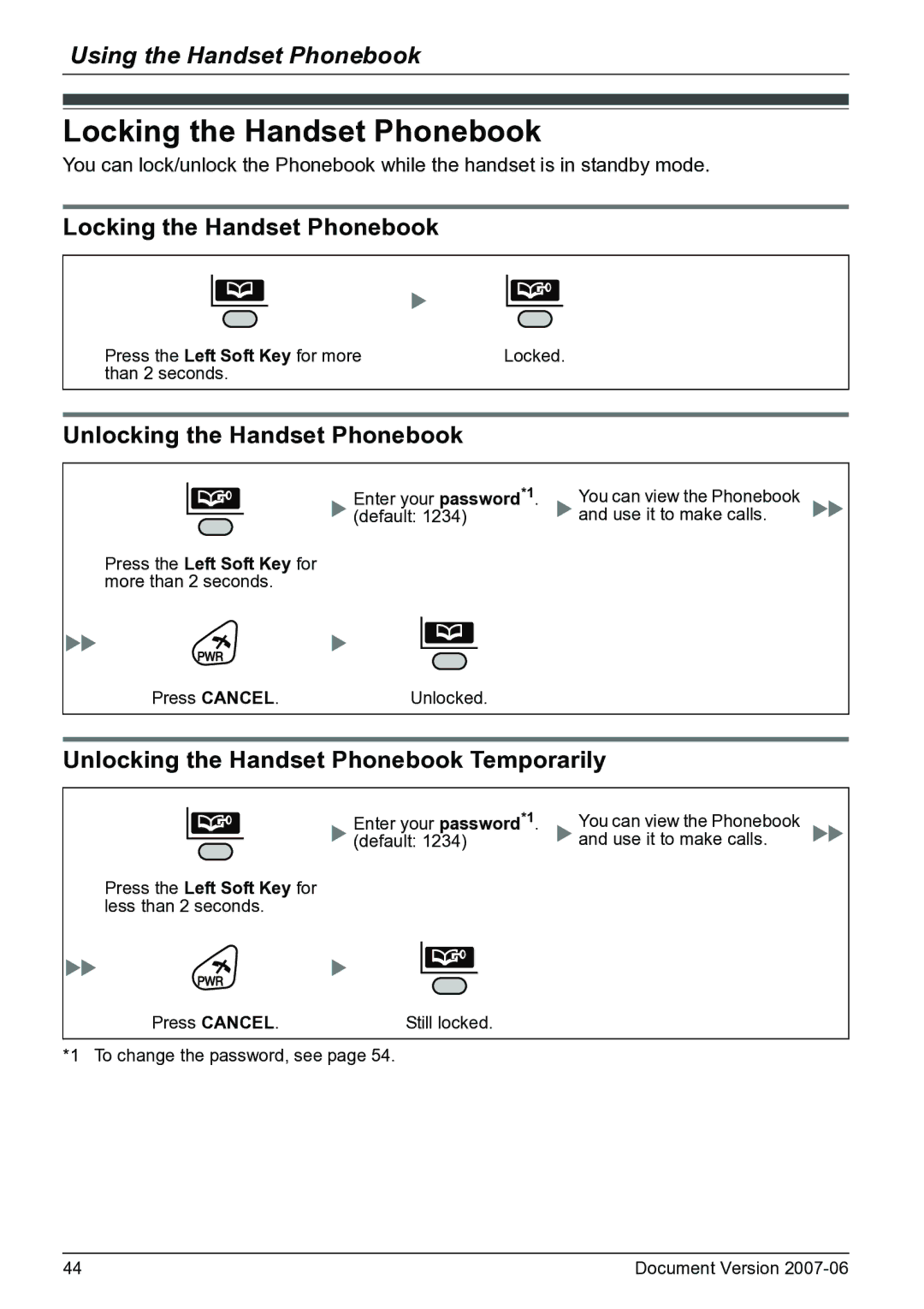 Panasonic KX-TD7684 operating instructions Locking the Handset Phonebook, Unlocking the Handset Phonebook 