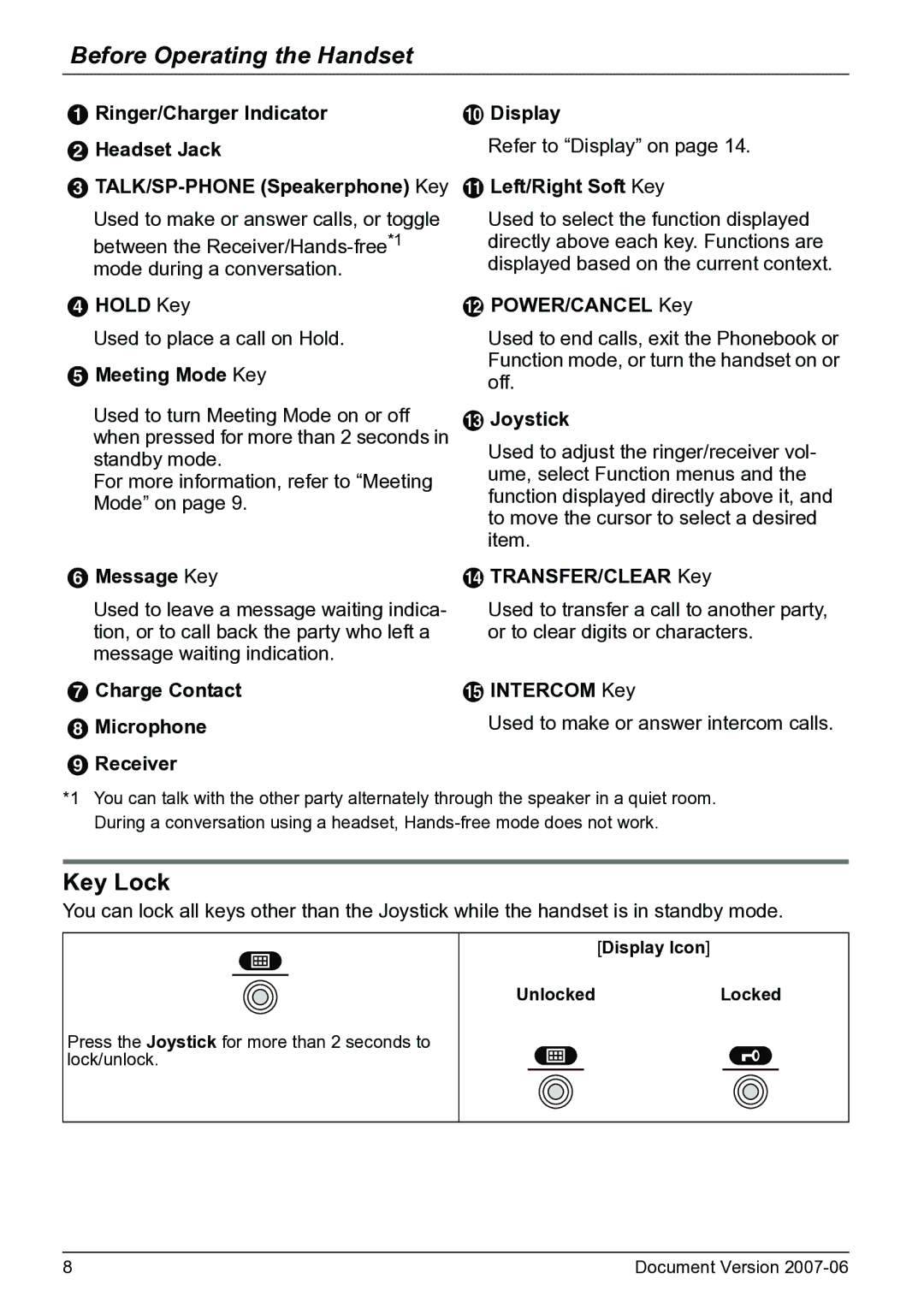 Panasonic KX-TD7684 operating instructions Key Lock 