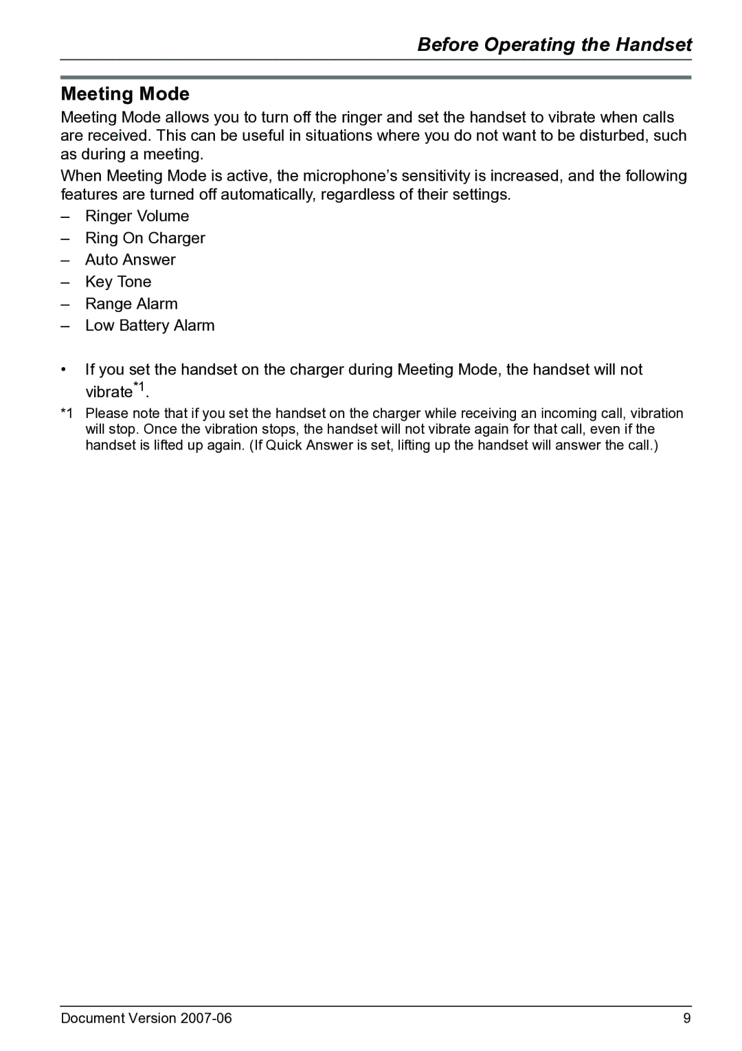 Panasonic KX-TD7684 operating instructions Meeting Mode 