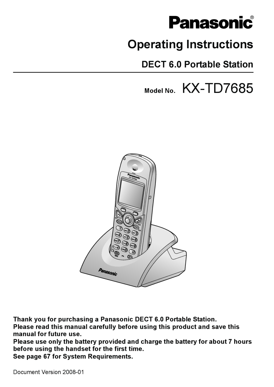 Panasonic KX-TD7685 operating instructions Operating Instructions, Dect 6.0 Portable Station 