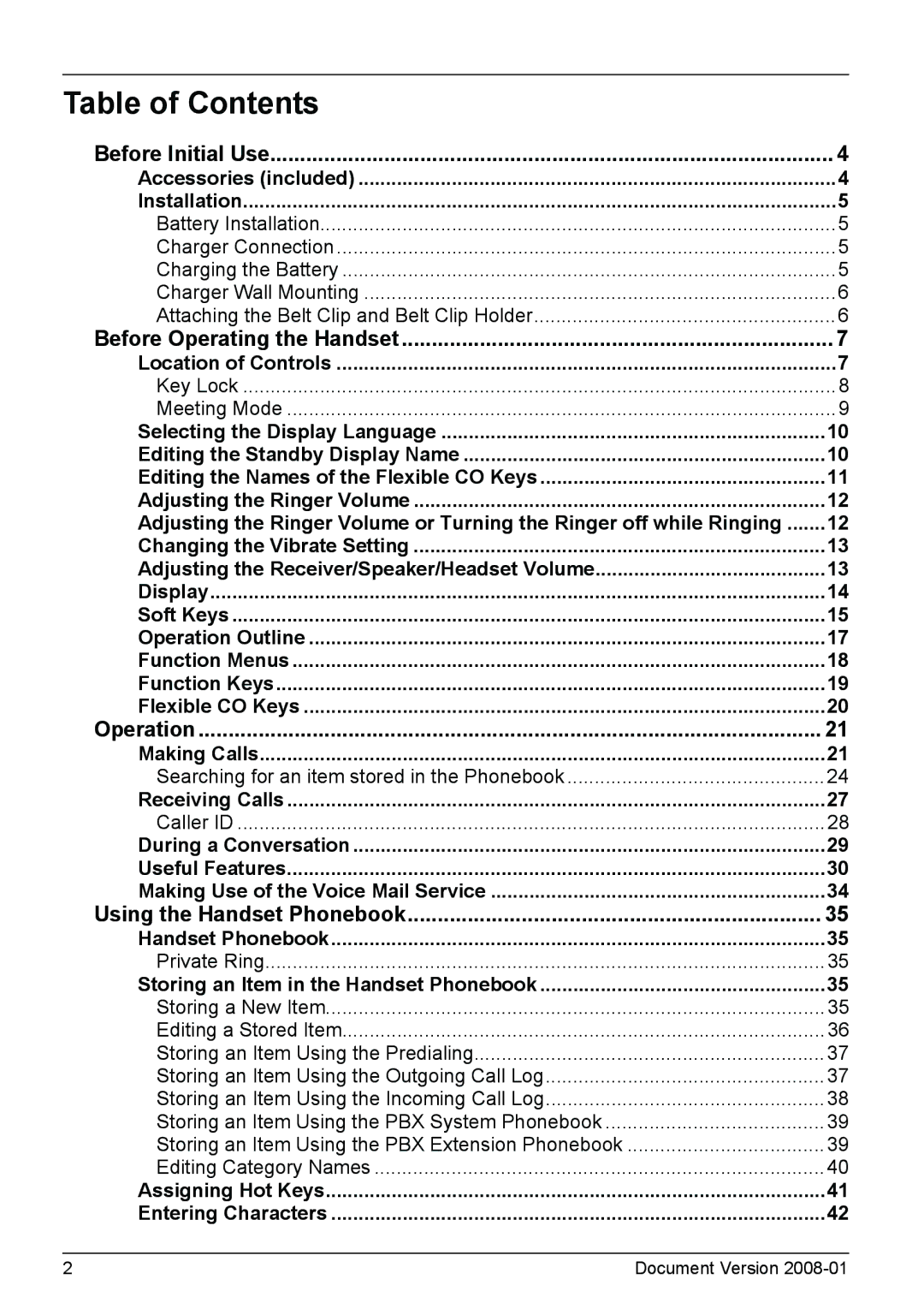 Panasonic KX-TD7685 operating instructions Table of Contents 