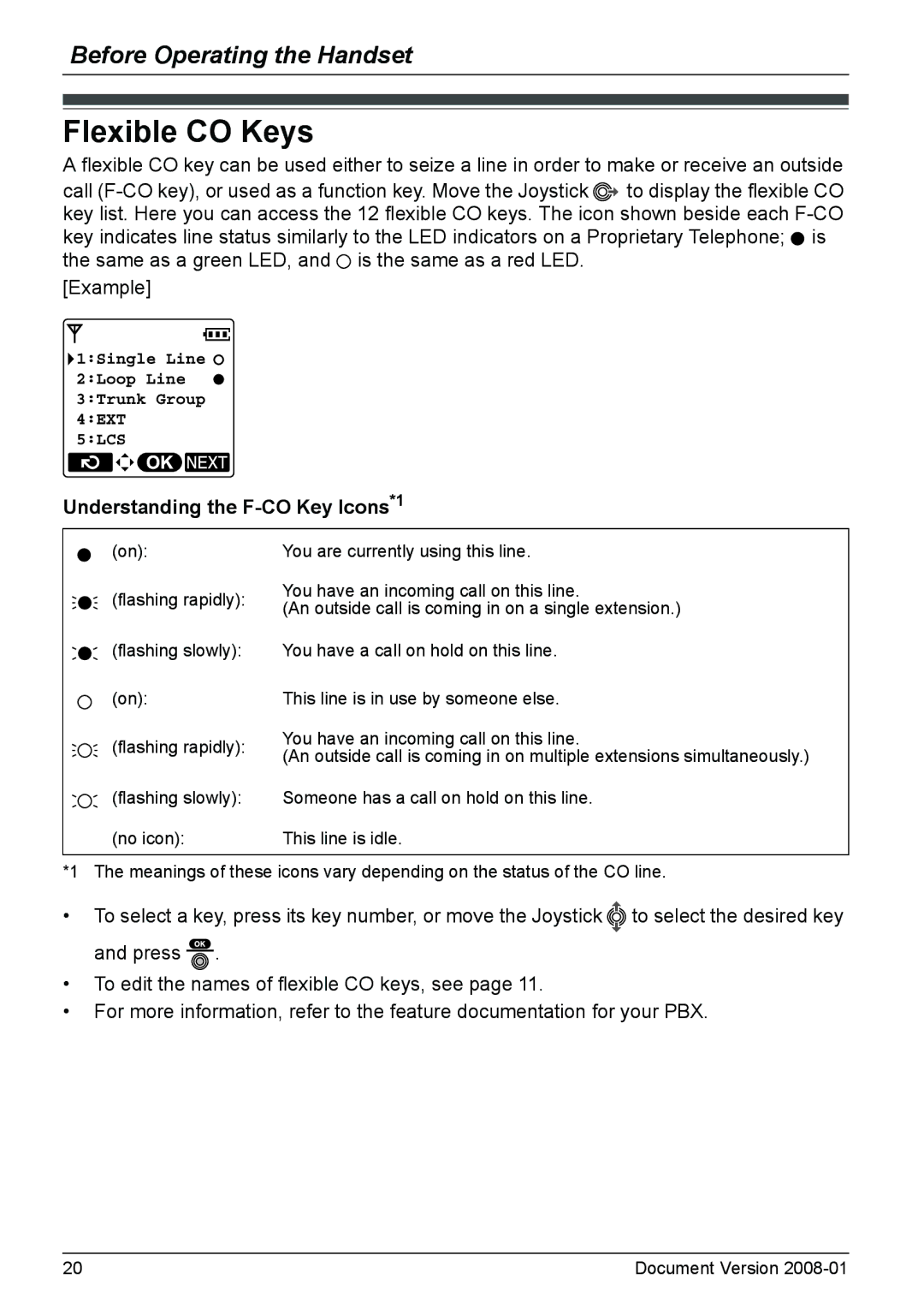 Panasonic KX-TD7685 operating instructions Flexible CO Keys, Understanding the F-CO Key Icons*1 