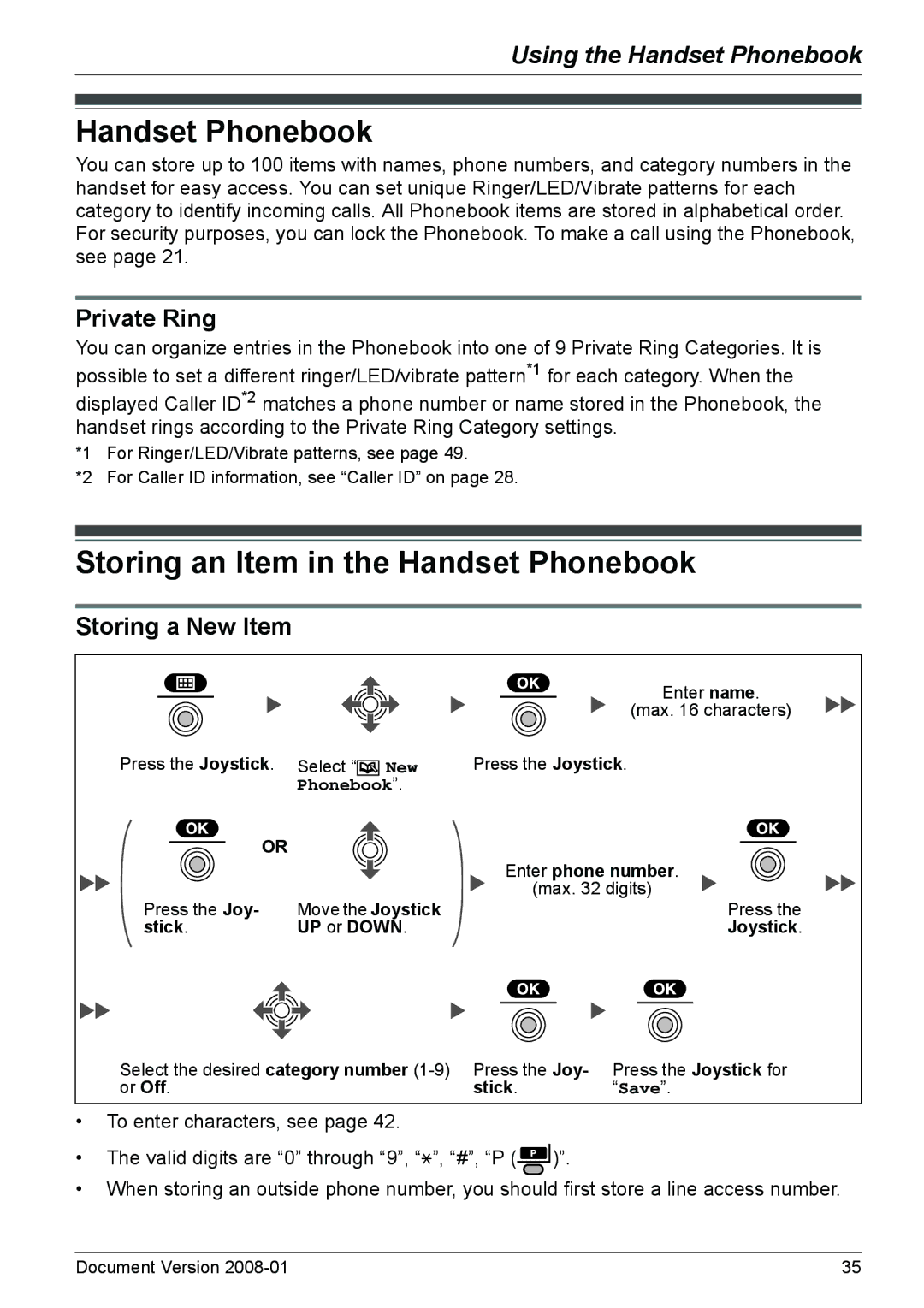 Panasonic KX-TD7685 operating instructions Storing an Item in the Handset Phonebook, Private Ring, Storing a New Item 