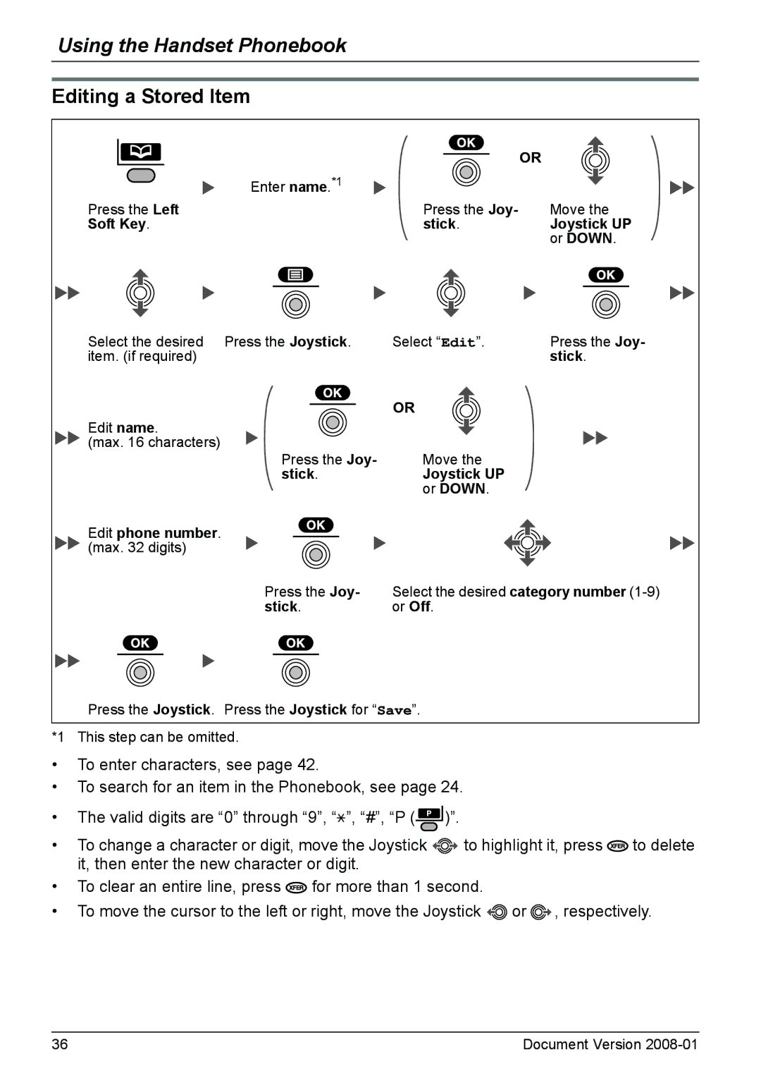 Panasonic KX-TD7685 operating instructions Editing a Stored Item, Soft Key Stick, Stick Joystick UP, Edit phone number 