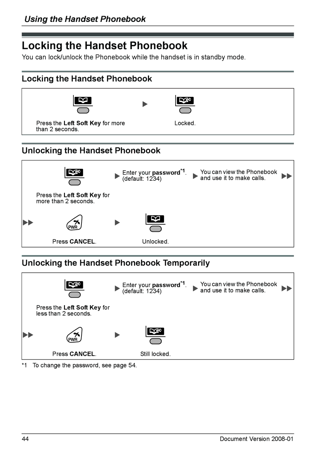 Panasonic KX-TD7685 operating instructions Locking the Handset Phonebook, Unlocking the Handset Phonebook 