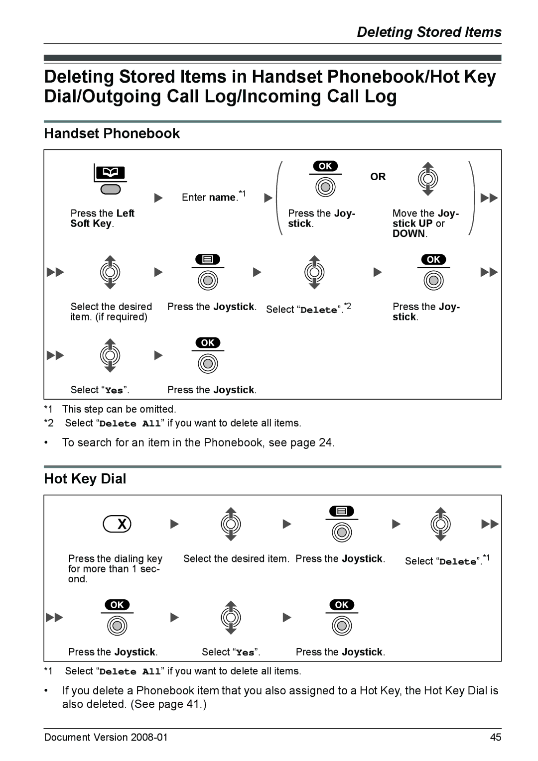 Panasonic KX-TD7685 operating instructions Handset Phonebook, Hot Key Dial 