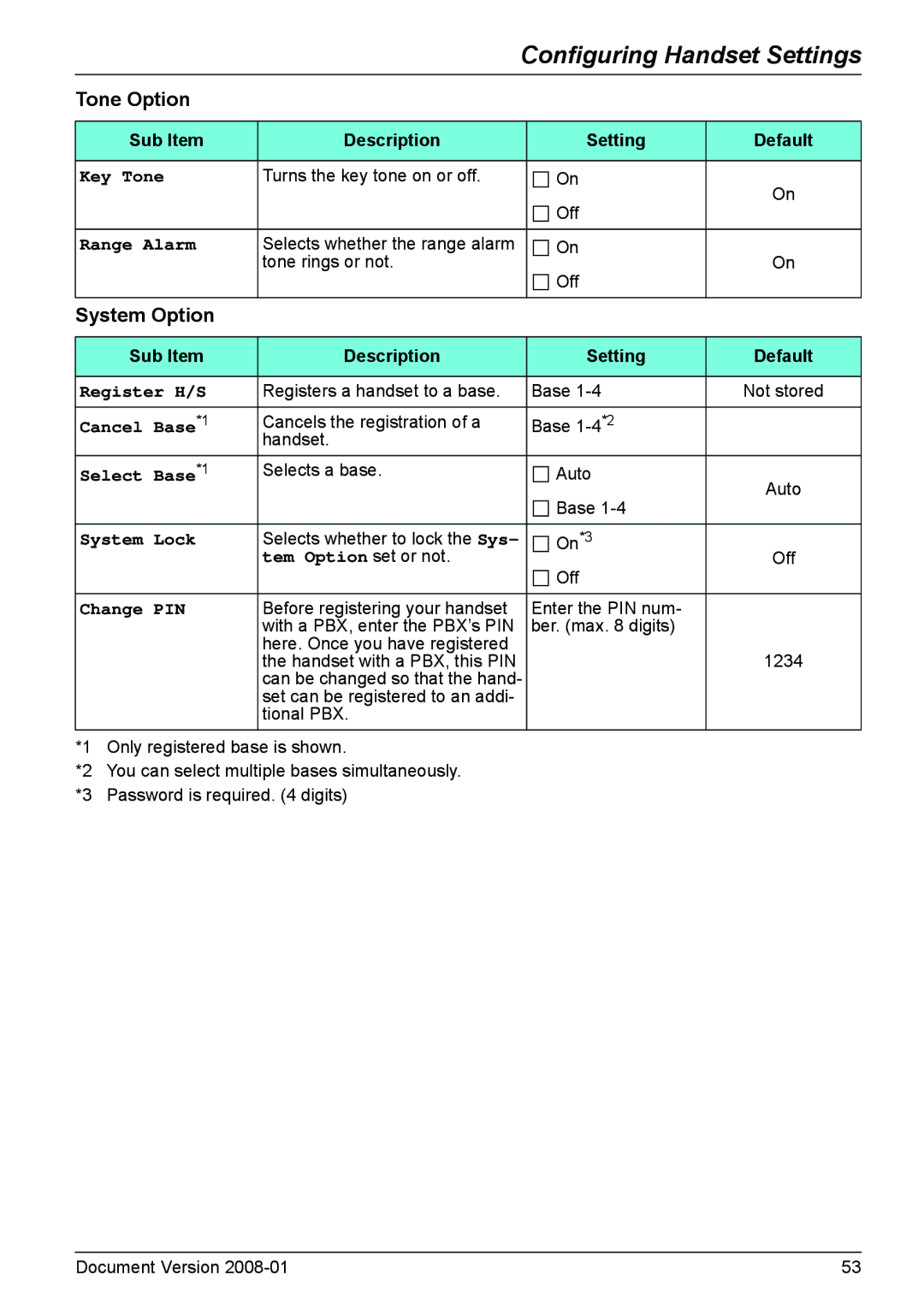 Panasonic KX-TD7685 operating instructions Tone Option, System Option 