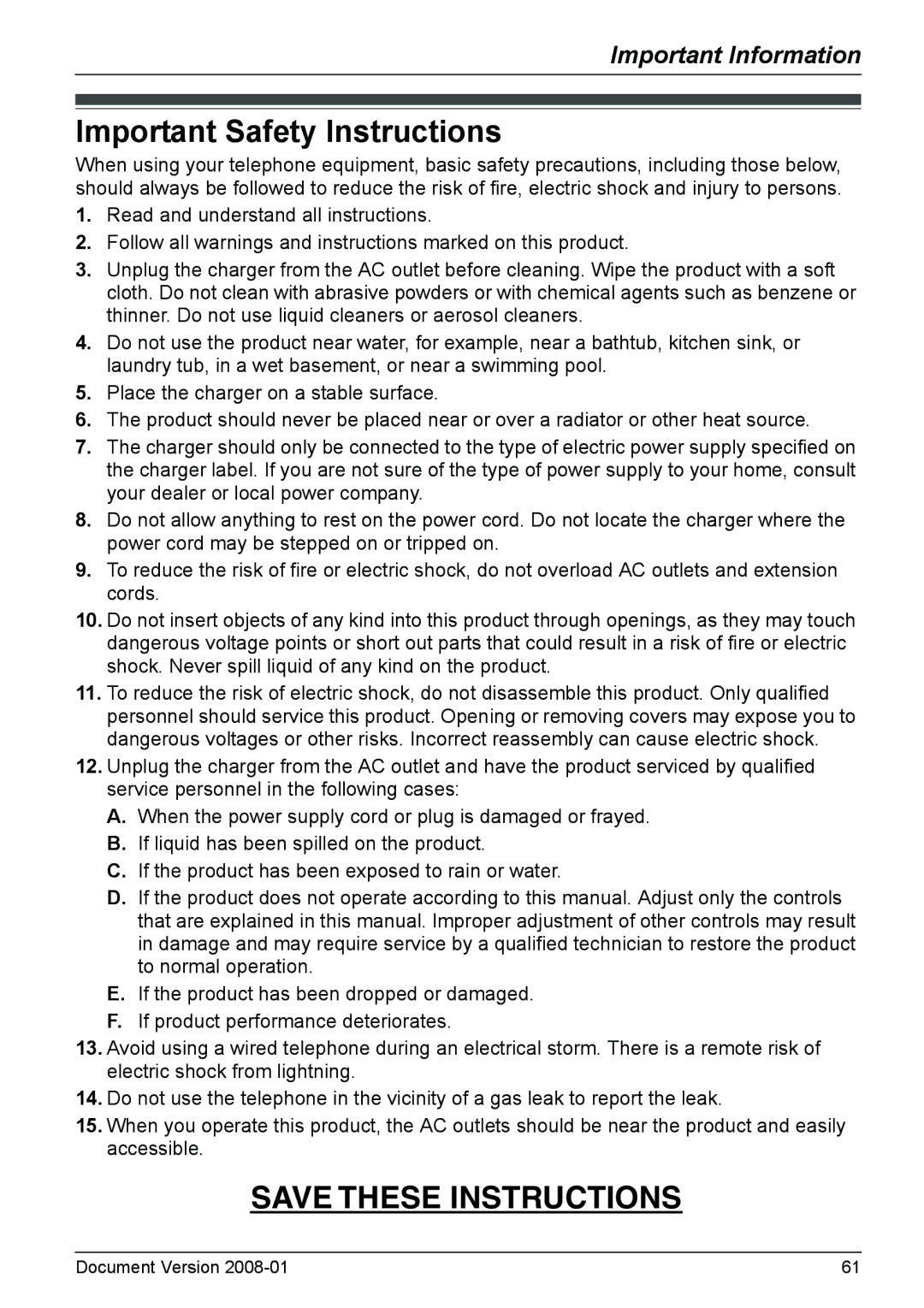 Panasonic KX-TD7685 operating instructions Important Safety Instructions 