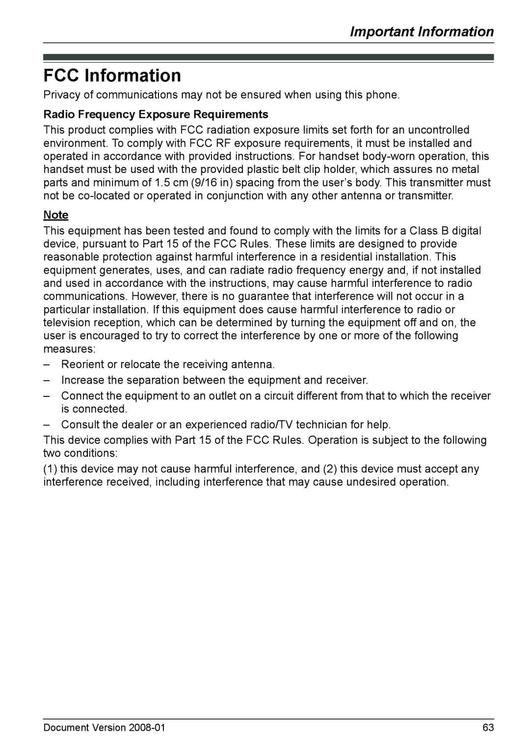 Panasonic KX-TD7685 operating instructions FCC Information, Radio Frequency Exposure Requirements 