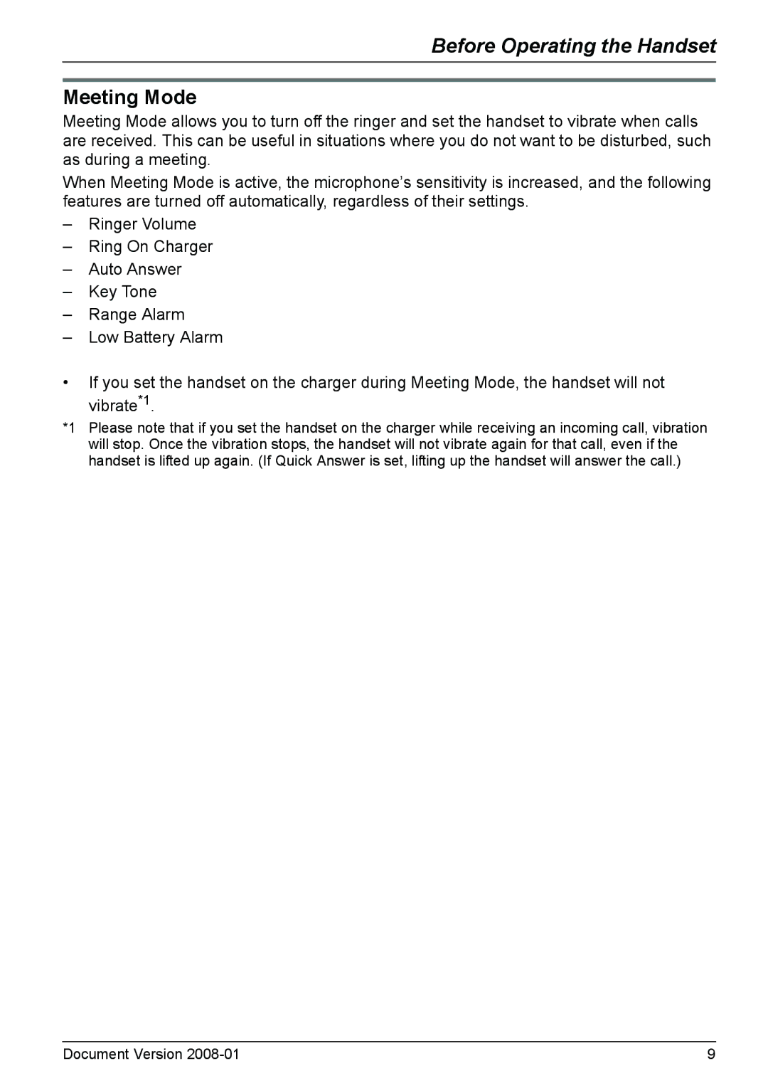 Panasonic KX-TD7685 operating instructions Meeting Mode 