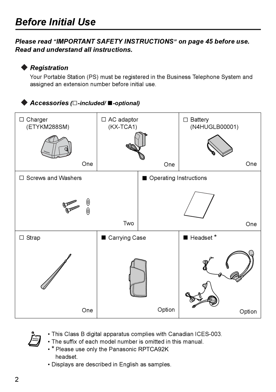 Panasonic KX-TD7690 manual Before Initial Use, Accessories 