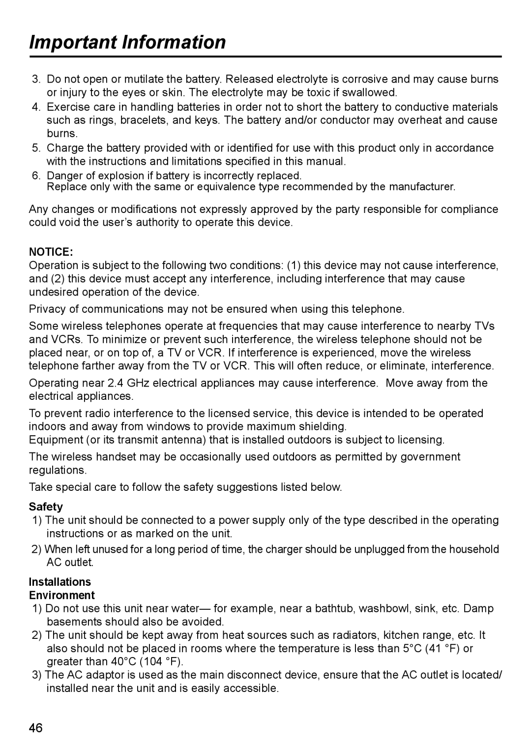 Panasonic KX-TD7690 manual Safety, Installations Environment 